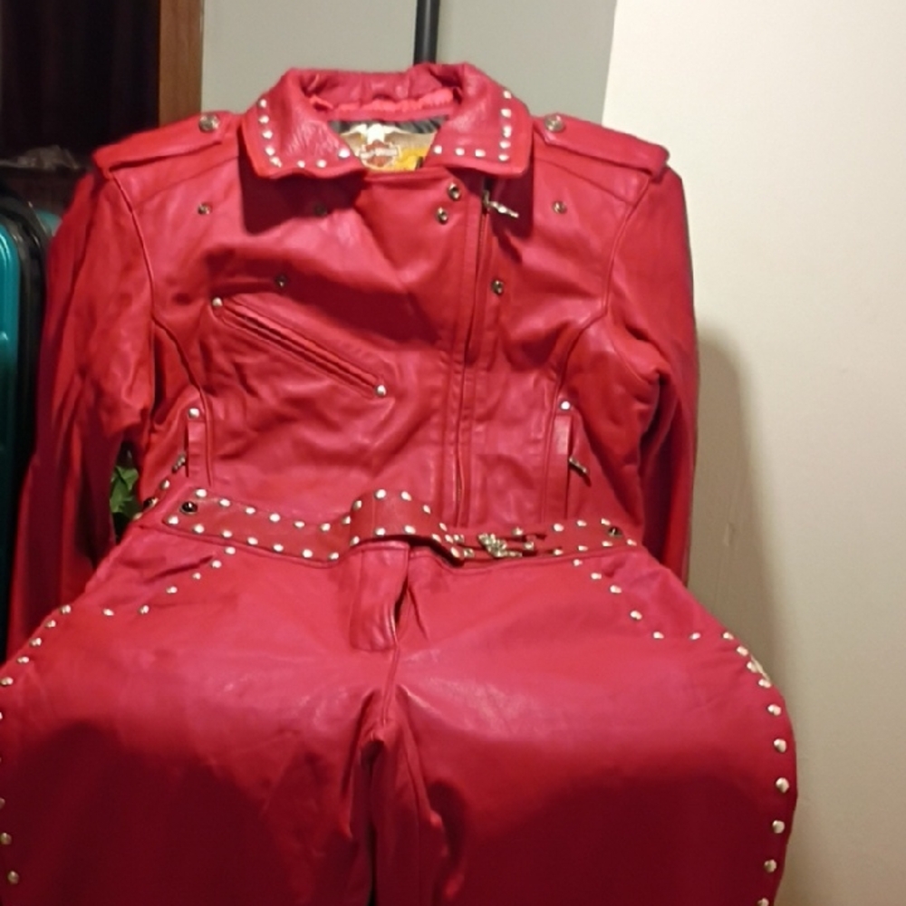 Harley Davidson Vibrant Red Studded Leather Jacket